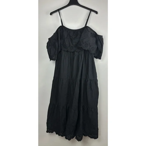 NWT Old Navy Cold Shoulder Maxi Swing Dress Black Ruffle Cotton Plus Size 3X - Picture 2 of 12